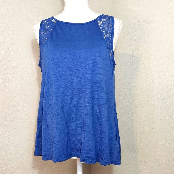 ✨️ Chaps Large Blue Lace Shoulder Sleeveless Tank Top - Picture 3 of 6